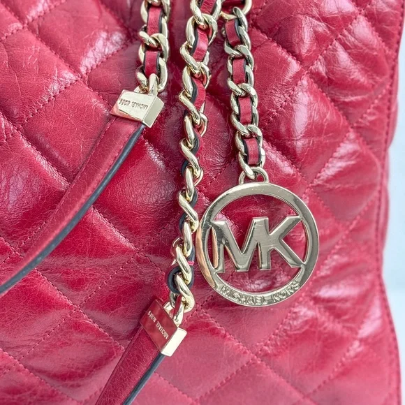 Michael Kors Susannah Red Quilted Chain Shopper Tote Bag